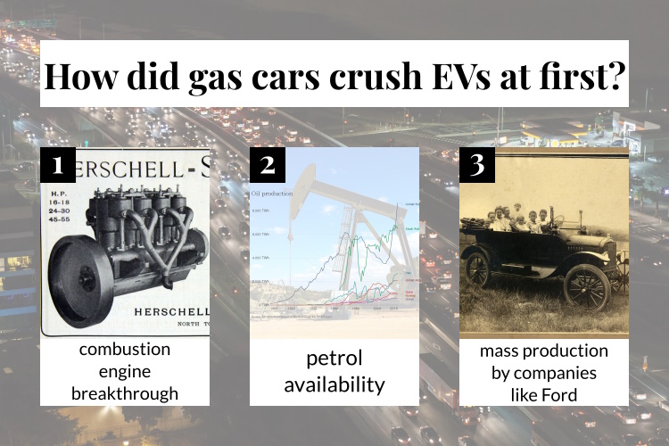 How did gas cars crush EVs at first?