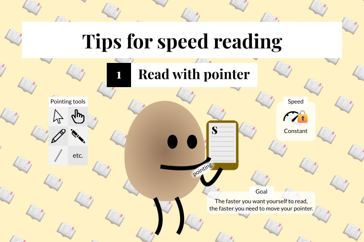 Summary of the first of the tricks for speed reading: read with pointer